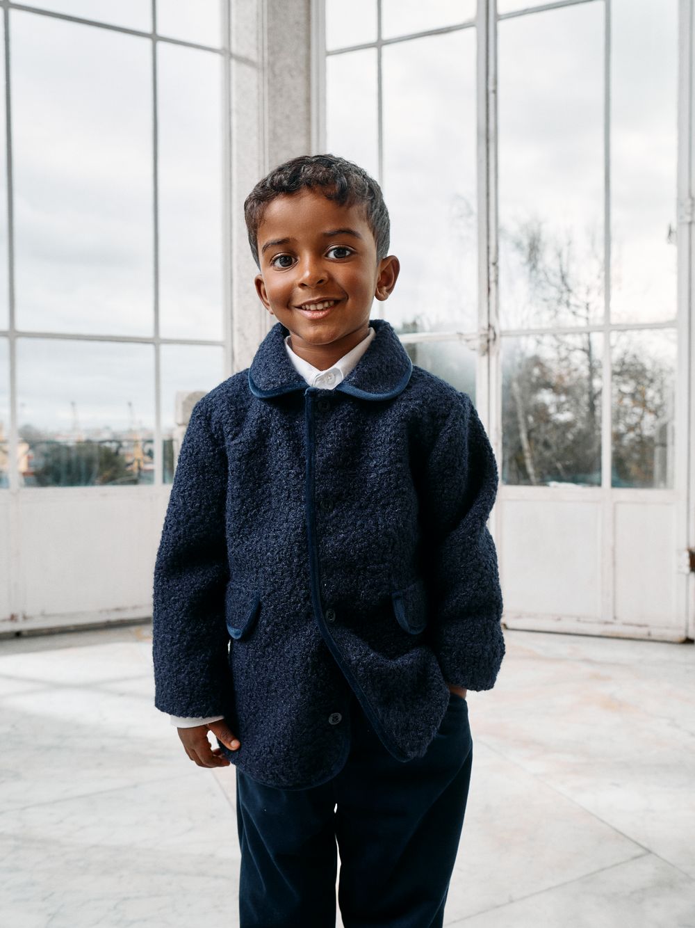 Elegant navy blue coat for boys