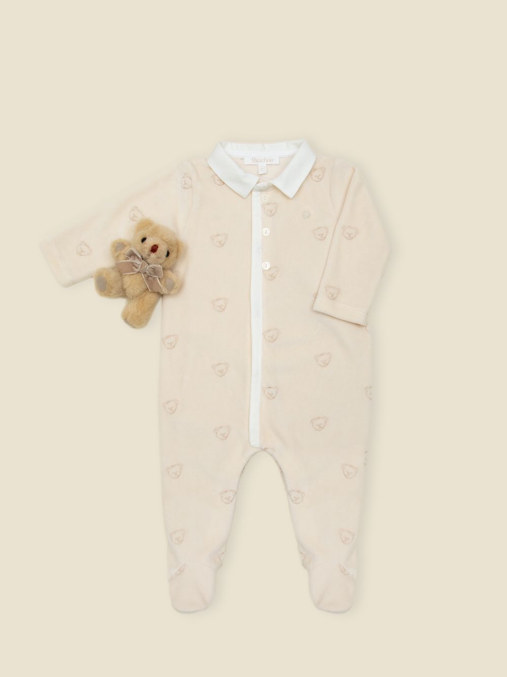 Ecru babygrow with embroidered teddy bears