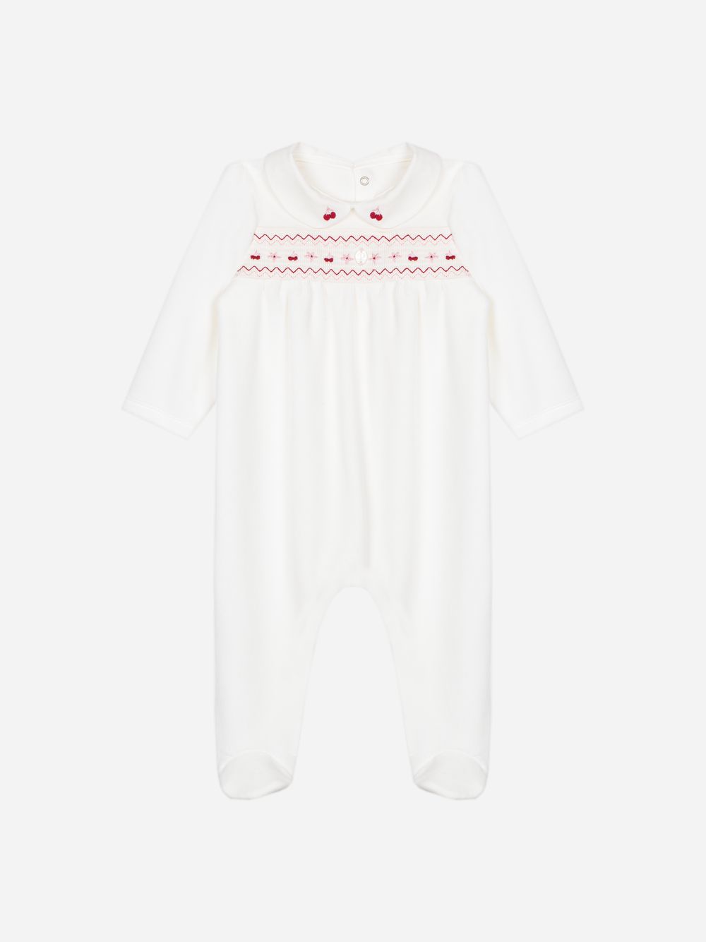 Ecru babygrow with cherry embroidery