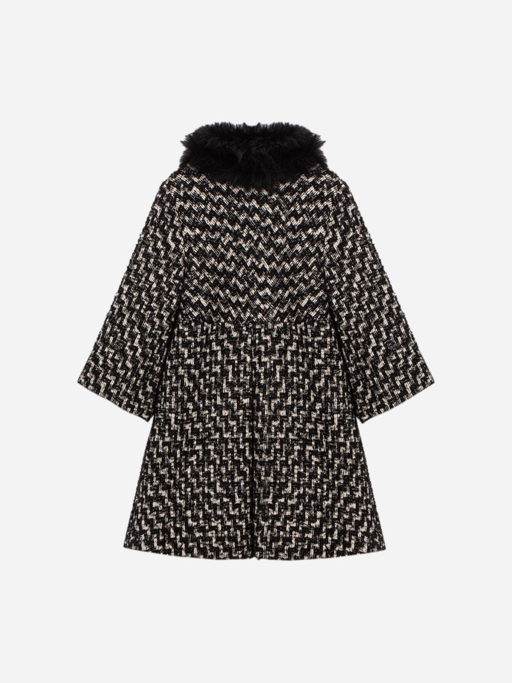 Black tweed coat with a fur collar