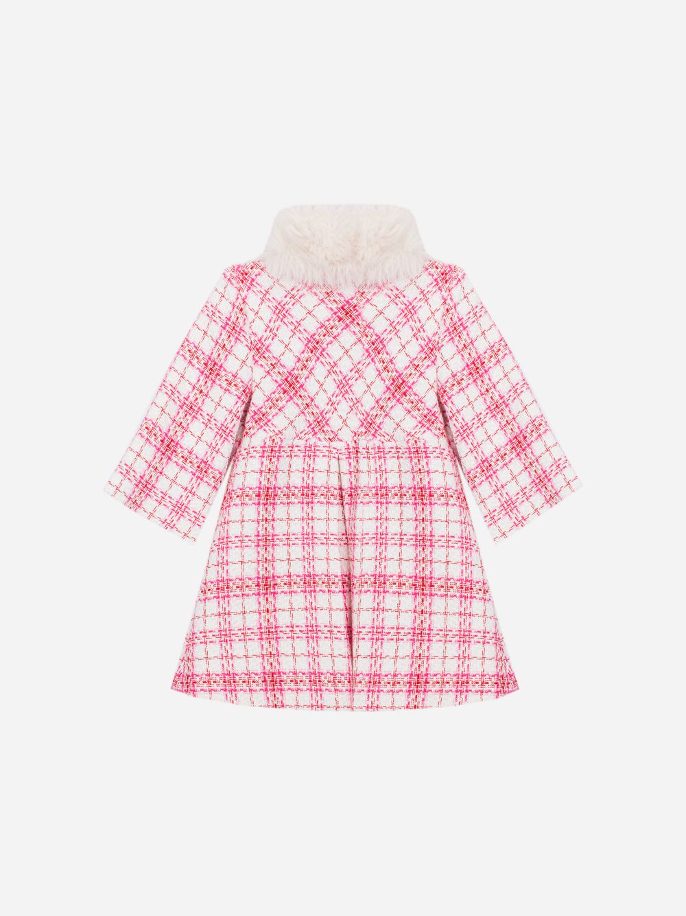 Pink tweed coat with a fur collar