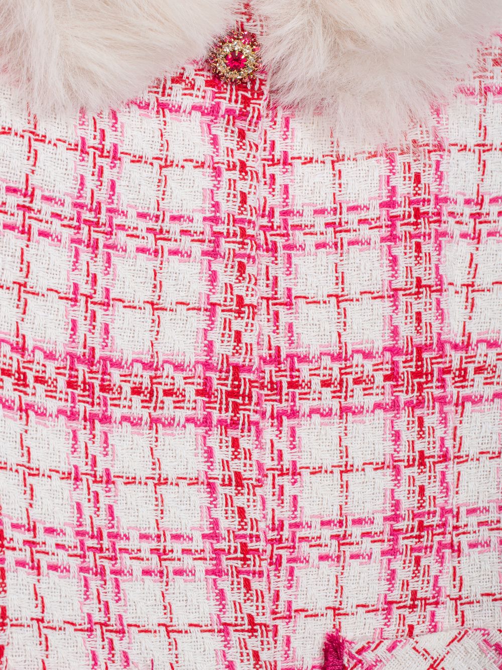Pink tweed coat with a fur collar