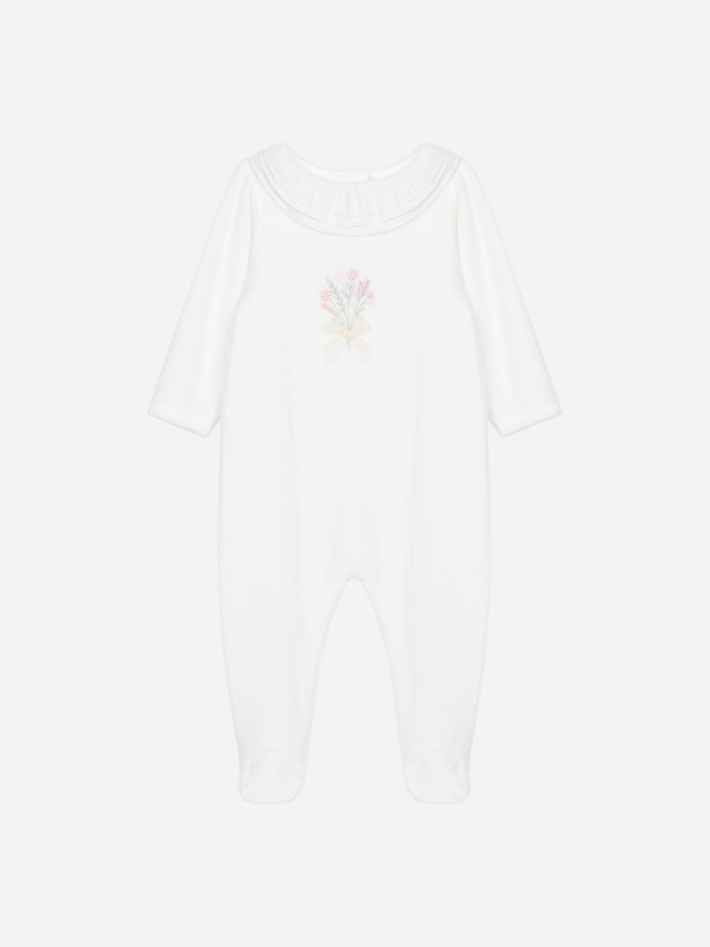 Ecru babygrow with delicate embroidery