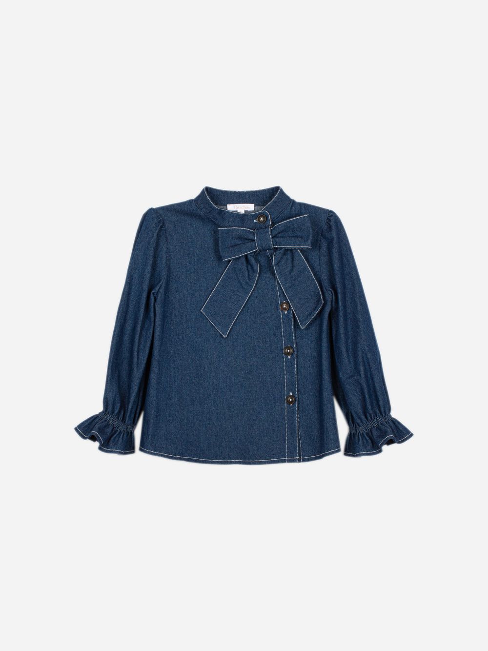 Elegant indigo blue blouse with bow
