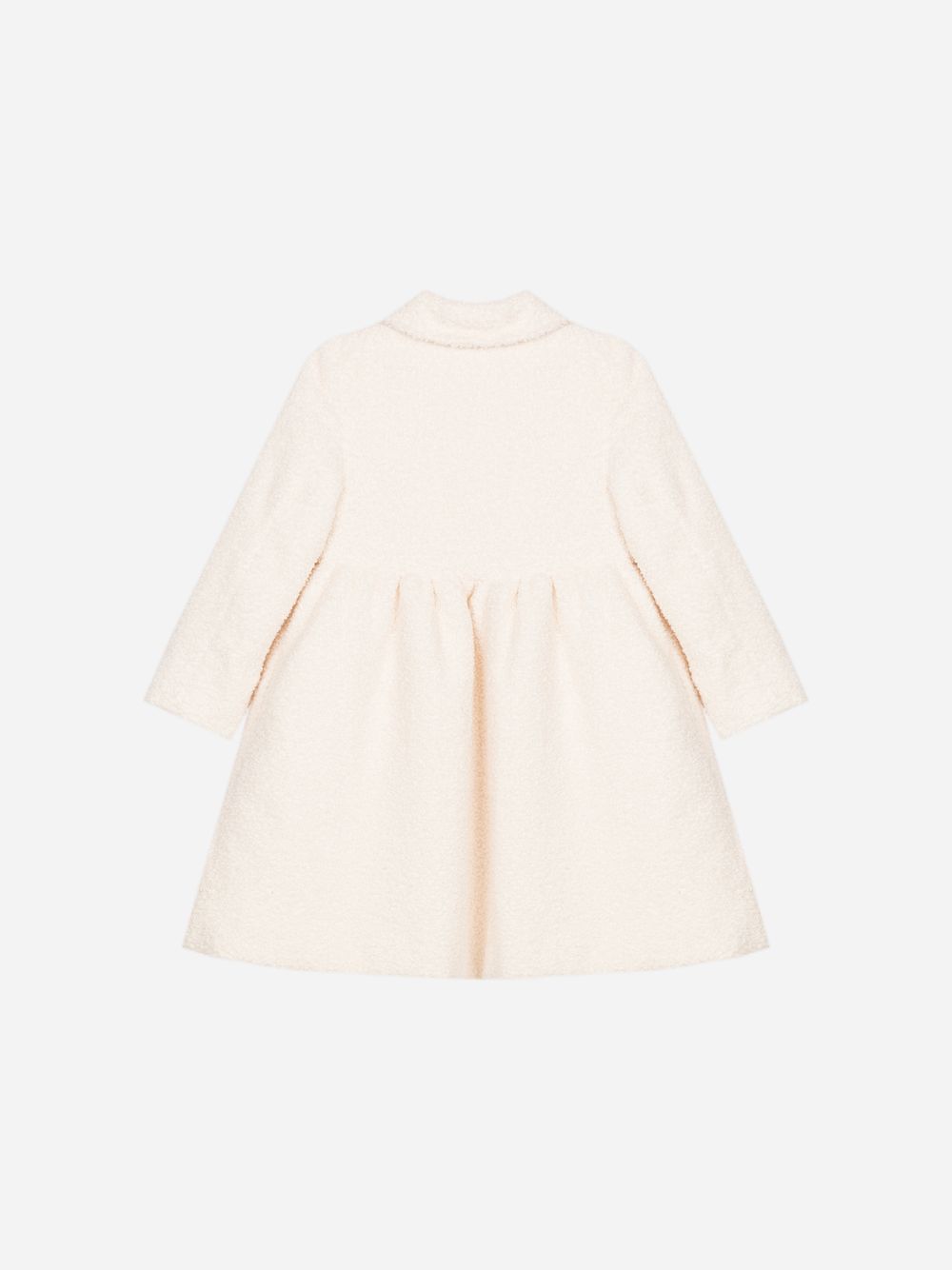 Beige bouclé coat with an elegant bow