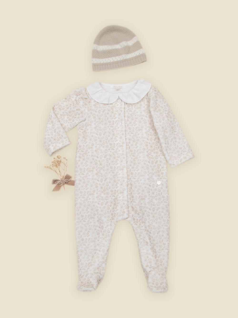 Printed babygrow beige