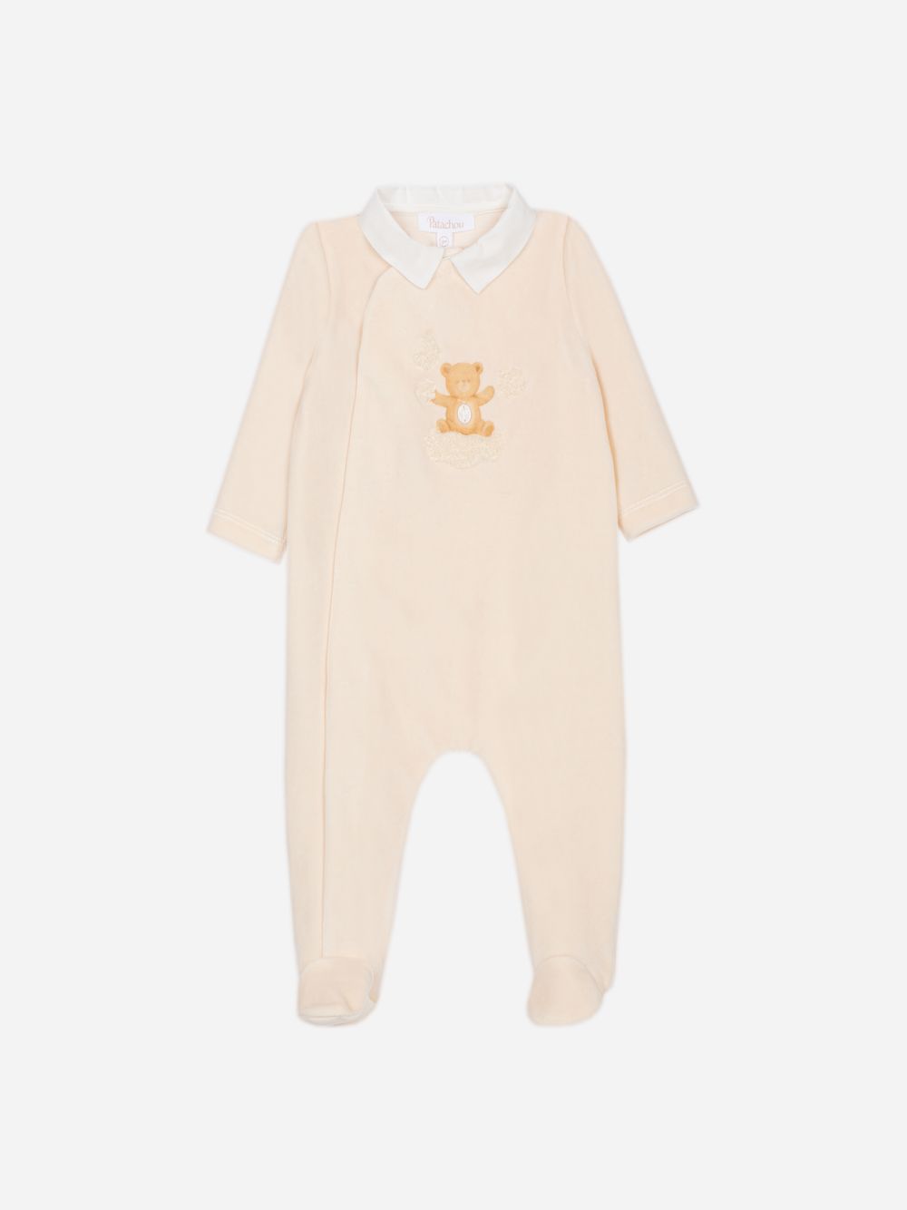 Beige babygrow with front teddy bear print