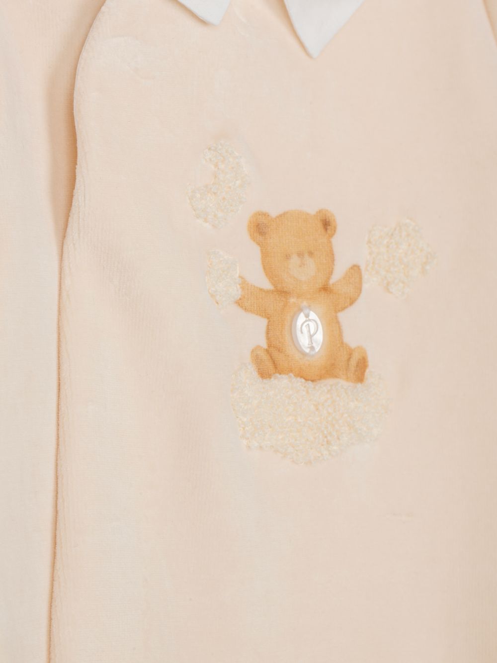 Beige babygrow with front teddy bear print
