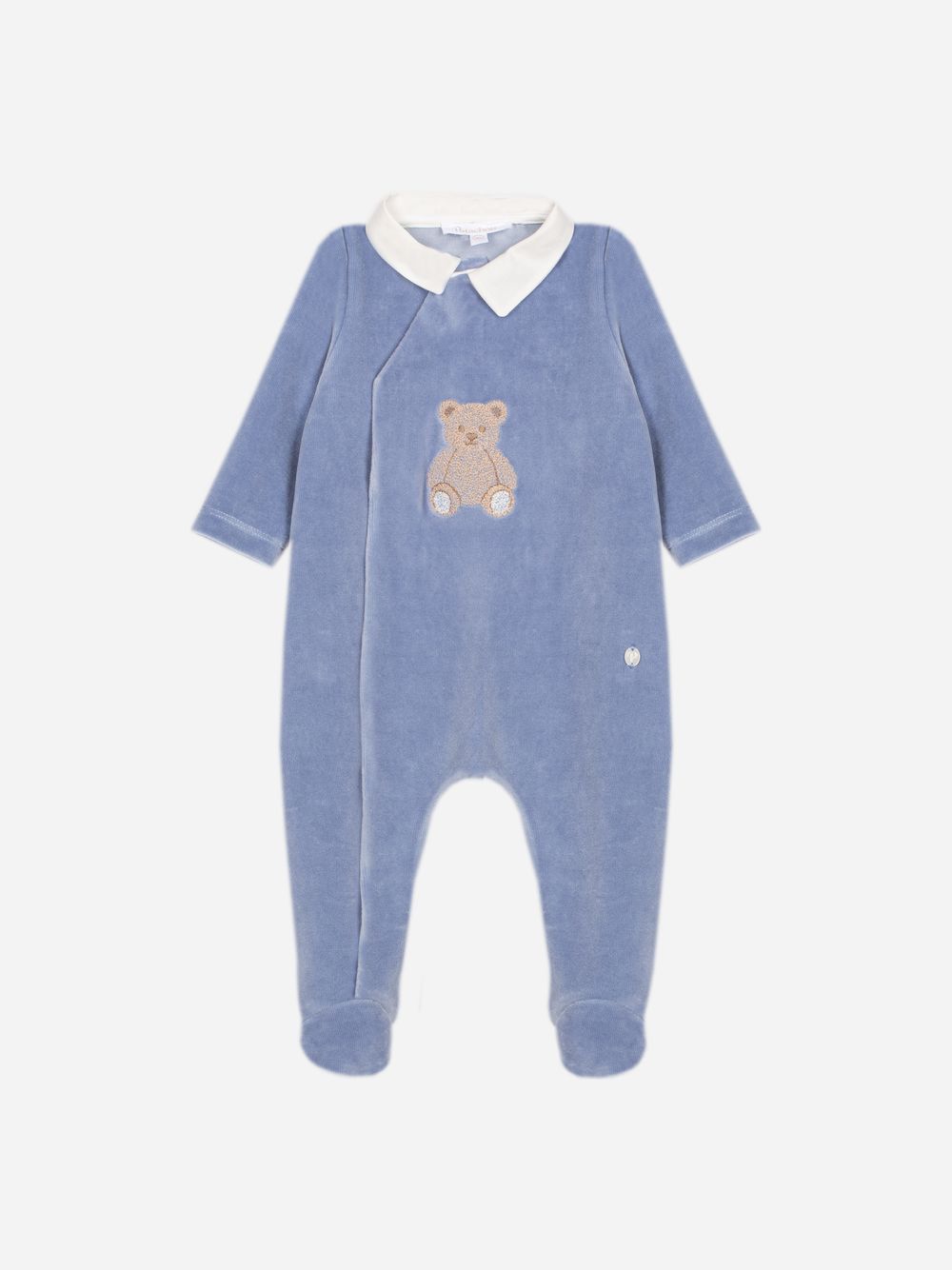 Indigo Blue babygrow with front teddy bear design