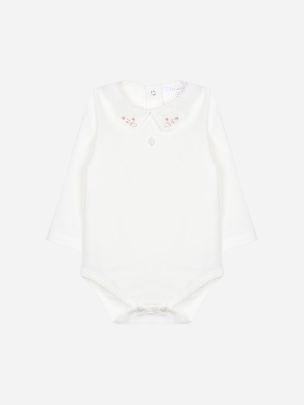 Elegant ecru bodysuit with embroidered collar