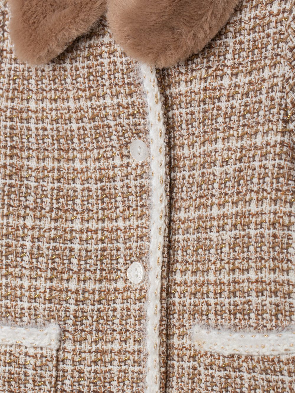 Elegant light brown coat with fur collar