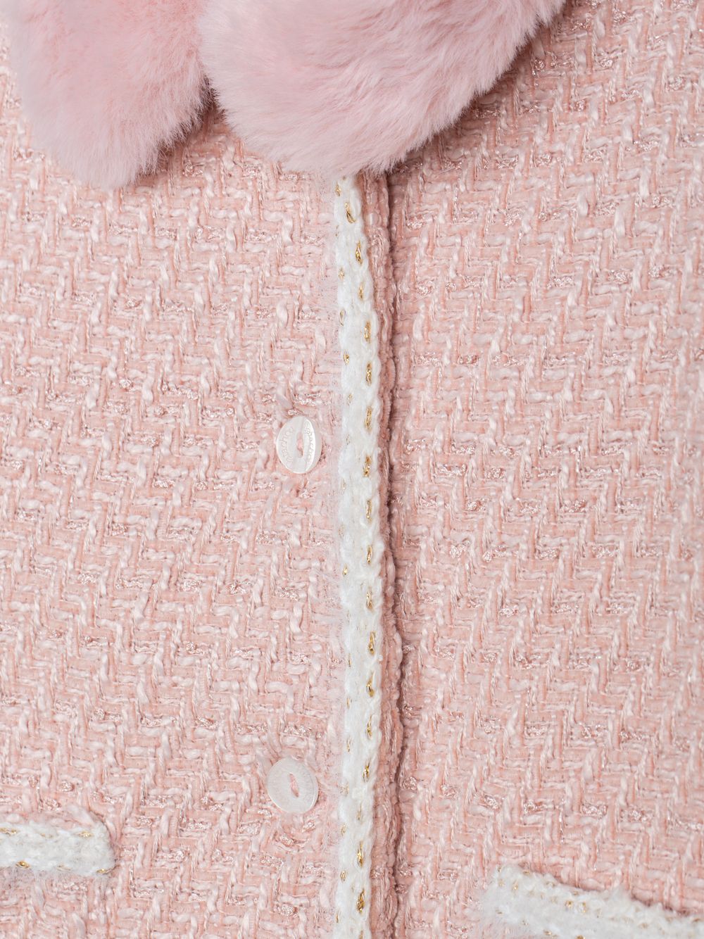 Elegant pale pink coat with fur collar