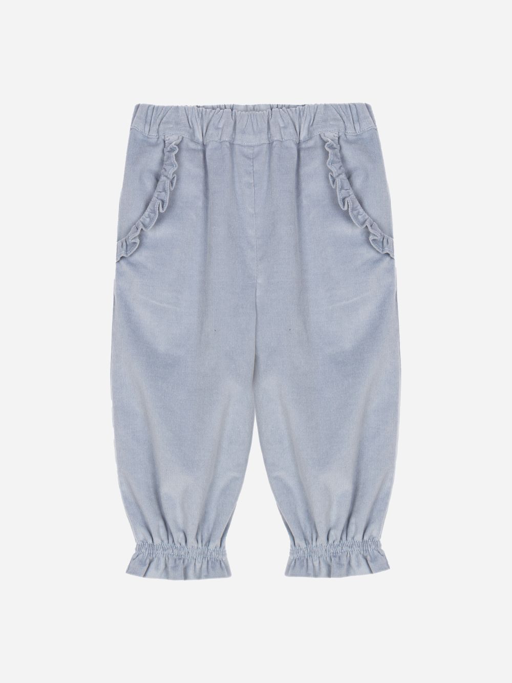 Elegant blue pants with ruffles