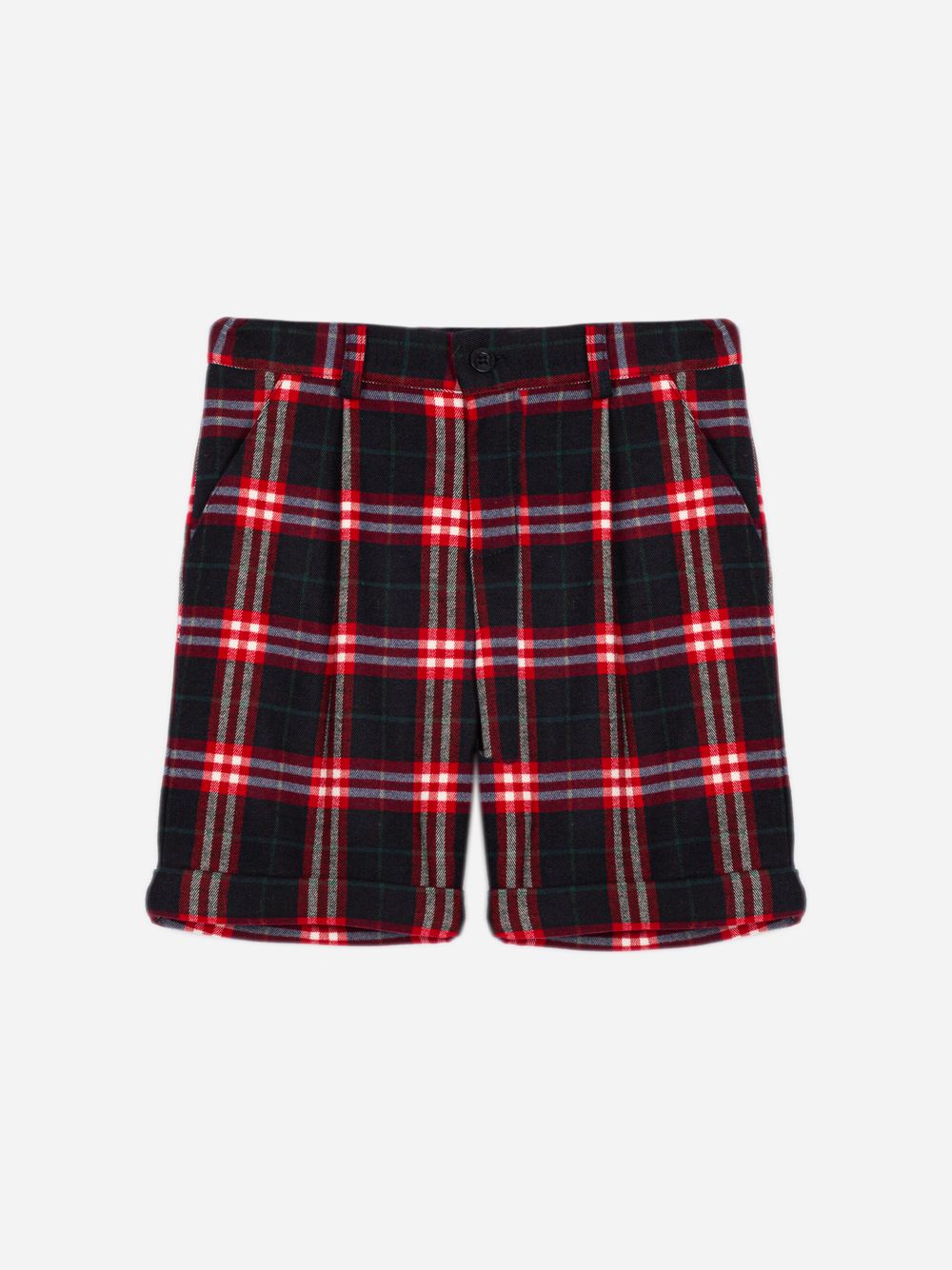 Red shorts with a tartan print