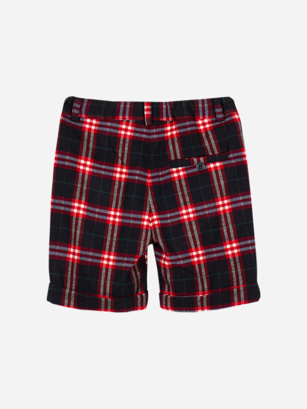 Red shorts with a tartan print