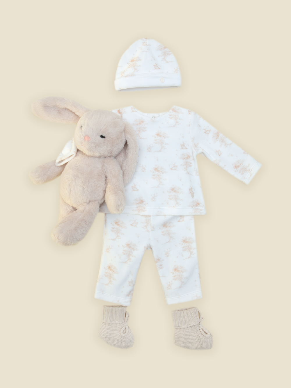 Beige bonnet with print