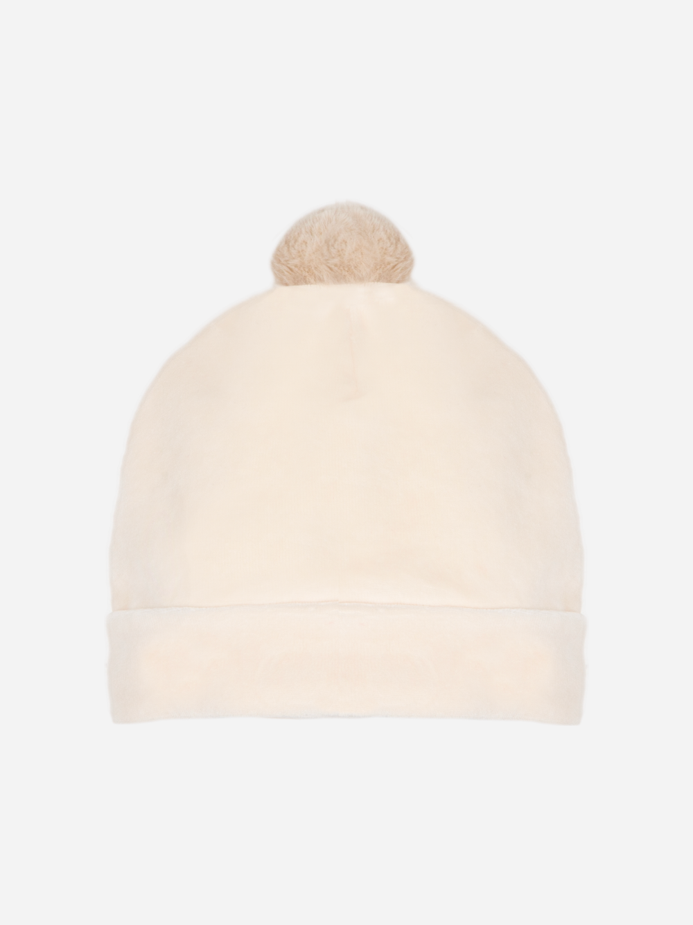 Beige velour beanie with pompom