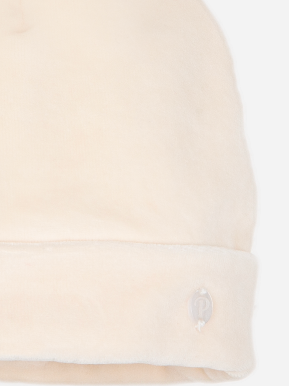 Beige velour beanie with pompom