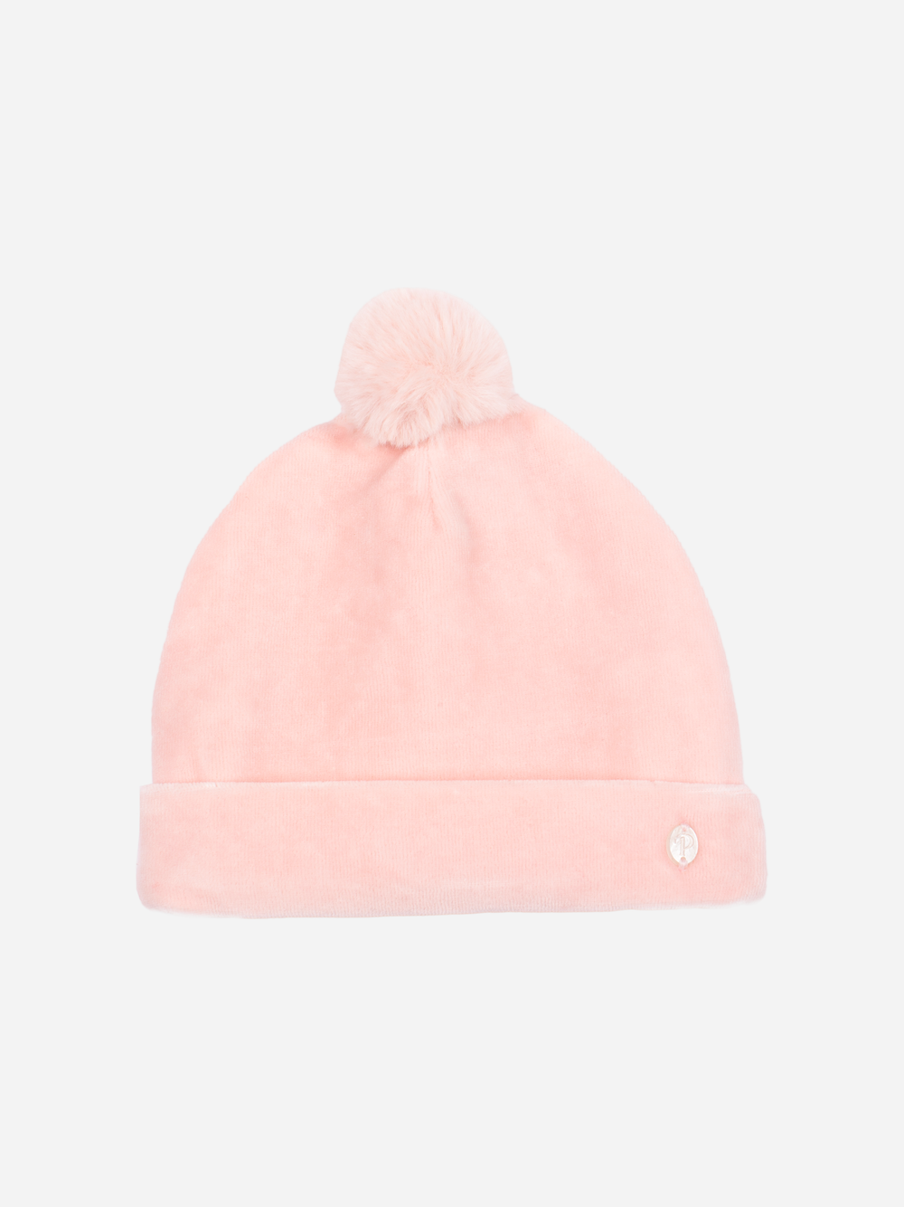 Pink velour beanie with pompom