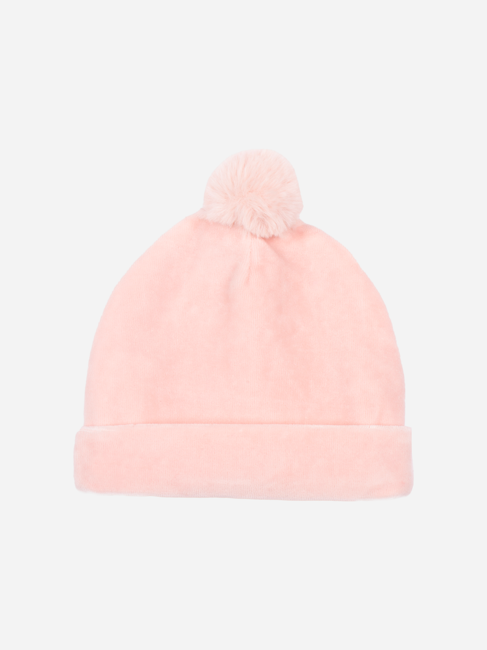 Pink velour beanie with pompom